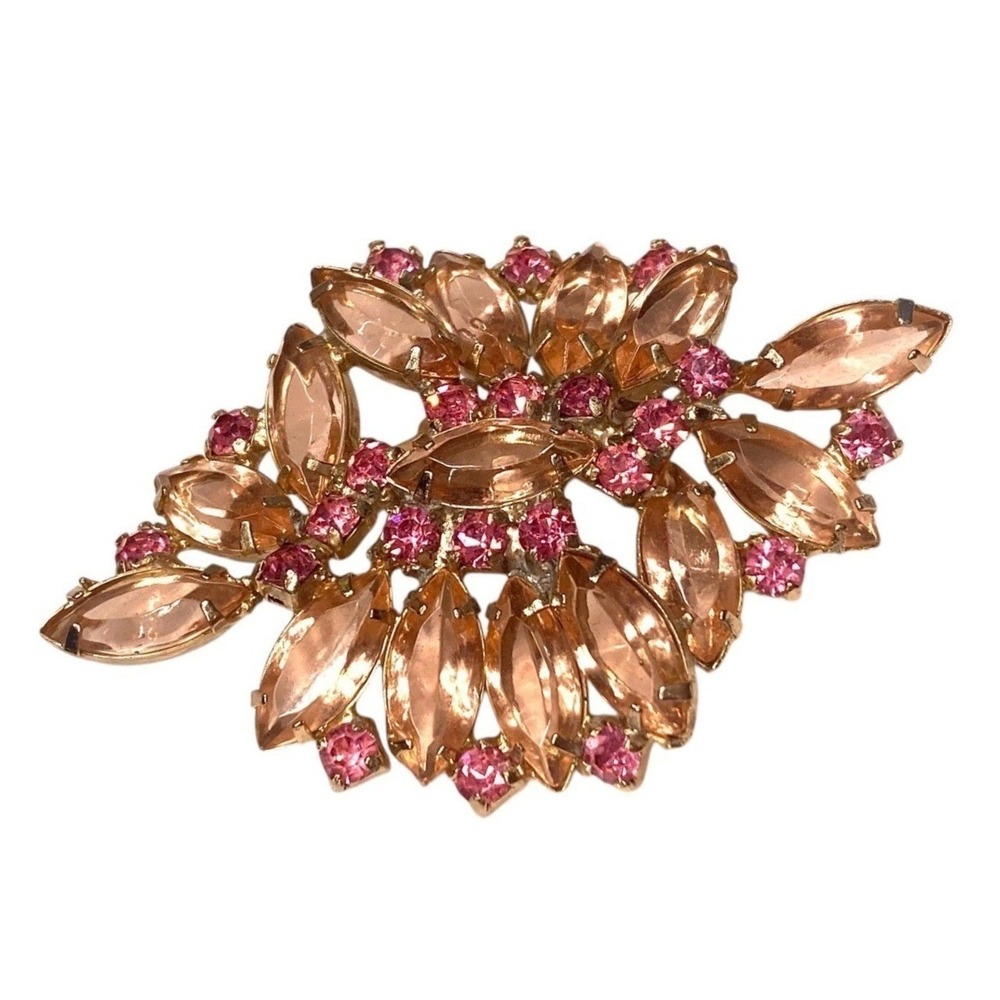 VINTAGE BROOCH SHADES OF PINK OPEN‎ BACK RHINESTONE JULIANA STYLE CZECH PIN